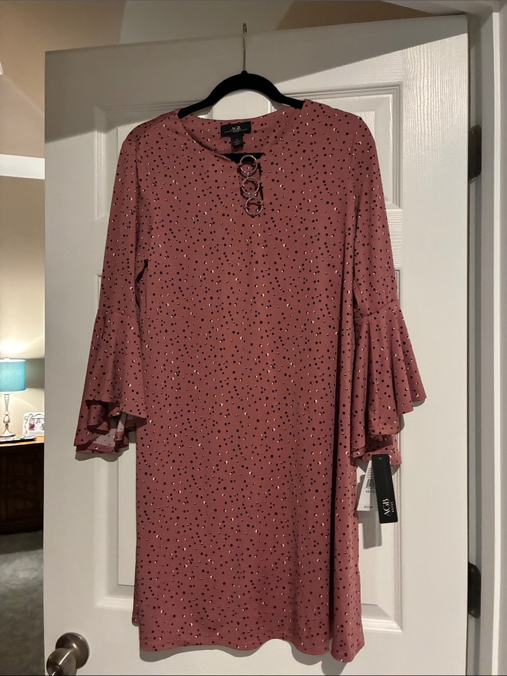 AGB Rose Pink Dot Ruffle-Sleeve Shift Dress